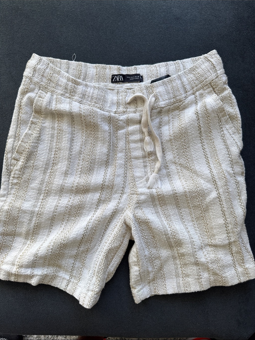 ZARA Cream Textured Knit Drawstring Shorts